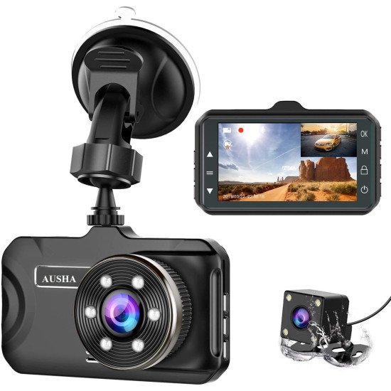 Touch Screen Dashboard Camera Front and Rear Dual Dash Cam with G-Sensor, Loop-Recording & Parking Mode