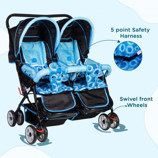 Baby Twins Buggy Stroller/Two Babies Pram/Kids/Infants/Toddlers of 0-2 Years with Swivel Wheel / 3 Point Safety Harness Belt/Multi Recline Position with Comfortable Seats Baby Twins Buggy Stroller/Two Babies Pram/Kids/Infants/Toddlers of 0-2 Years with Swivel Wheel / 3 Point Safety Harness Belt/Multi Recline Position with Comfortable Seats