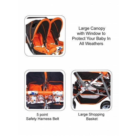Baby Twins Buggy Stroller/Two Babies Pram/Kids/Infants/Toddlers of 0-2 Years with Swivel Wheel / 3 Point Safety Harness Belt/Multi Recline Position with Comfortable Seats Baby Twins Buggy Stroller/Two Babies Pram/Kids/Infants/Toddlers of 0-2 Years with Swivel Wheel / 3 Point Safety Harness Belt/Multi Recline Position with Comfortable Seats