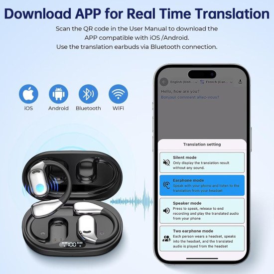 AI Translation Earbuds Real Time, 144 Language Translator Earbuds with APP Compatible with iOS & Android 