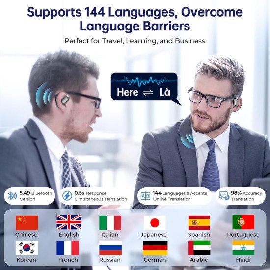 AI Translation Earbuds Real Time, 144 Language Translator Earbuds with APP Compatible with iOS & Android 
