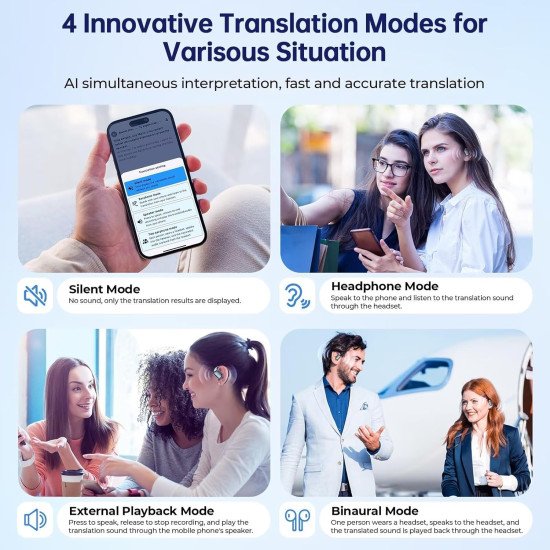 AI Translation Earbuds Real Time, 144 Language Translator Earbuds with APP Compatible with iOS & Android 