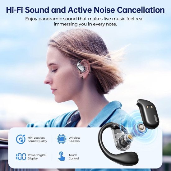 Auricolari Traduzione AI Con 144 Lingue, Cancellazione Rumore E Design Open-Ear – Funziona Anche Offline (Bianco)