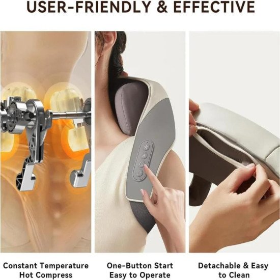 Neck & Shoulder Massager with Heat | Deep Tissue Therapy for Pain Relief & Relaxation – Cordless | Grey