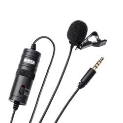 BOYA ByM1 Auxiliary Omnidirectional Lavalier Condenser Microphone with 20ft Audio Cable (Black)