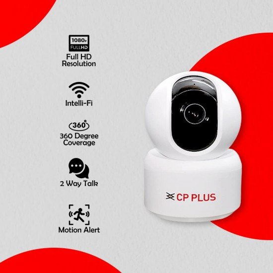 CP PLUS 2MP Full HD Smart Wi-Fi CCTV Home Security Camera | 360° with Pan Tilt | View & Talk | Motion Alert | Night Vision | SD Card (Upto 128 GB), Alexa & Google Support | IR Distance 10mtr | CP-E25A CP PLUS 2MP Full HD Smart Wi-Fi CCTV Home Security Camera | 360° with Pan Tilt | View & Talk | Motion Alert | Night Vision | SD Card (Upto 128 GB), Alexa & Google Support | IR Distance 10mtr | CP-E25A
