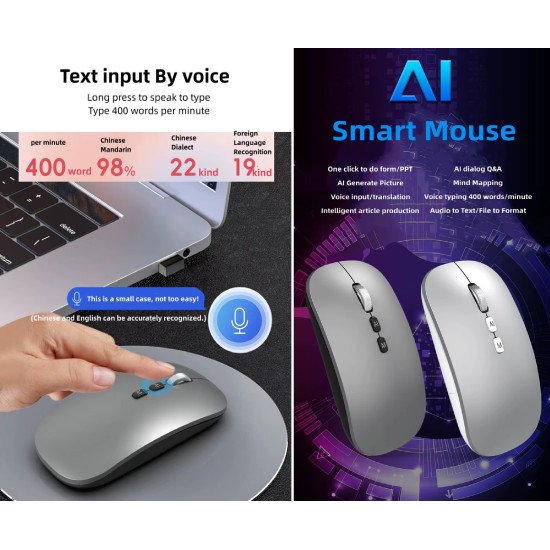 Ai Voice 2.4G Wired Wireless Mouse Translation Writing Drawing Forms Voice Artificial Intelligence Deepseek Mouse.