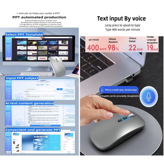 Ai Voice 2.4G Wired Wireless Mouse Translation Writing Drawing Forms Voice Artificial Intelligence Deepseek Mouse.