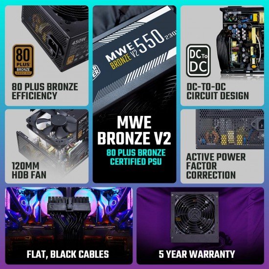 Cooler Master MWE 550 Bronze V2 Power Supply - Non-Modular Cooler Master MWE 550 Bronze V2 Power Supply - Non-Modular