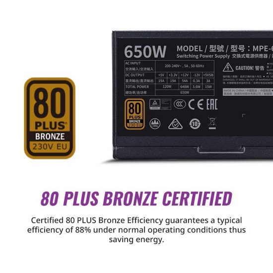Cooler Master MWE 650 Bronze V2 Power Supply - Non-Modular | 80 Plus Bronze Certified | 120mm HDB Fan | DC-to-DC Circuit Design | 2 EPS Connector | ATX 2.52 Version | 650 Watt Cooler Master MWE 650 Bronze V2 Power Supply - Non-Modular | 80 Plus Bronze Certified | 120mm HDB Fan | DC-to-DC Circuit Design | 2 EPS Connector | ATX 2.52 Version | 650 Watt