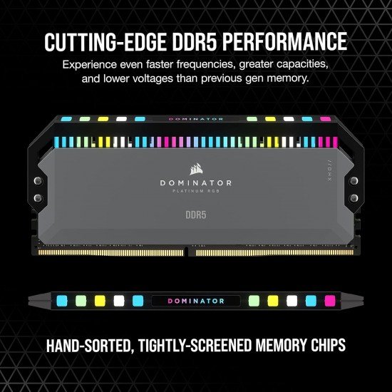 Corsair Dominator Platinum RGB DDR5 32GB (2x16GB) 5200MHz C40 AMD Optimized Desktop Memory (12 Ultra-Bright CAPELLIX RGB LEDs, Patented CORSAIR DHX Cooling, Custom AMD® Expo Profiles) Cool Gray