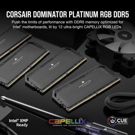 Corsair Dominator Platinum RGB DDR5 32GB (2x16GB) 5600MHz C36 Intel Optimized Desktop Memory (Onboard Voltage Regulation, Patented CORSAIR DHX Cooling, 12 Ultra-Bright CAPELLIX RGB LEDs) Black Corsair Dominator Platinum RGB DDR5 32GB (2x16GB) 5600MHz C36 Intel Optimized Desktop Memory (Onboard Voltage Regulation, Patented CORSAIR DHX Cooling, 12 Ultra-Bright CAPELLIX RGB LEDs) Black