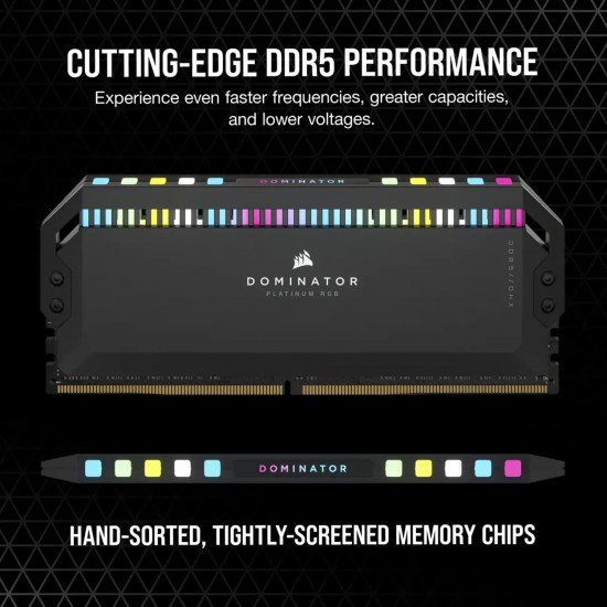 Corsair Dominator Platinum RGB DDR5 32GB (2x16GB) DDR5 7000 MHz C34 Intel Optimised Desktop Memory (Onboard Voltage Regulation, Patented CORSAIR DHX Cooling, 12 Ultra-Bright CAPELLIX RGB LEDs) Black Corsair Dominator Platinum RGB DDR5 32GB (2x16GB) DDR5 7000 MHz C34 Intel Optimised Desktop Memory (Onboard Voltage Regulation, Patented CORSAIR DHX Cooling, 12 Ultra-Bright CAPELLIX RGB LEDs) Black