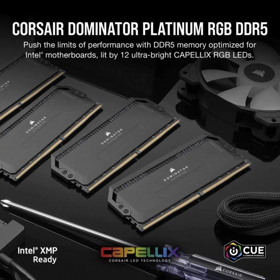 Corsair Dominator Platinum RGB DDR5 32GB (2x16GB) DDR5 7000 MHz C34 Intel Optimised Desktop Memory (Onboard Voltage Regulation, Patented CORSAIR DHX Cooling, 12 Ultra-Bright CAPELLIX RGB LEDs) Black Corsair Dominator Platinum RGB DDR5 32GB (2x16GB) DDR5 7000 MHz C34 Intel Optimised Desktop Memory (Onboard Voltage Regulation, Patented CORSAIR DHX Cooling, 12 Ultra-Bright CAPELLIX RGB LEDs) Black