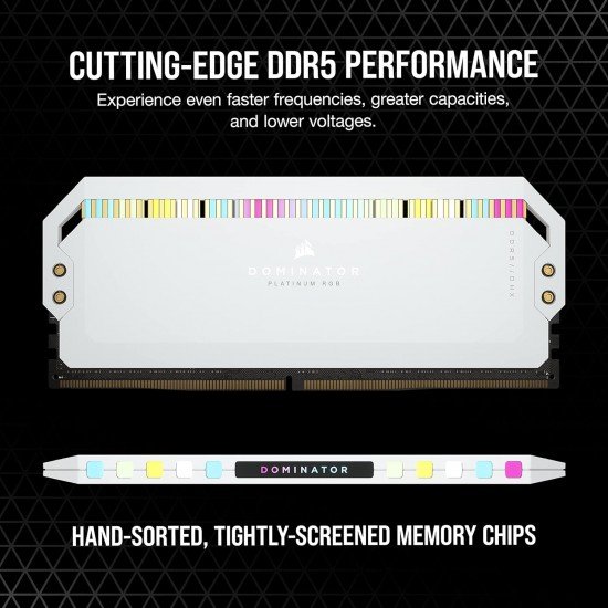 Corsair Dominator Platinum RGB DDR5 64GB (2x32GB) DDR5 5600MHz C40 Intel Optimised Desktop Memory (Onboard Voltage Regulation, Patented CORSAIR DHX Cooling, 12 Ultra-Bright CAPELLIX RGB LEDs) Black Corsair Dominator Platinum RGB DDR5 64GB (2x32GB) DDR5 5600MHz C40 Intel Optimised Desktop Memory (Onboard Voltage Regulation, Patented CORSAIR DHX Cooling, 12 Ultra-Bright CAPELLIX RGB LEDs) Black