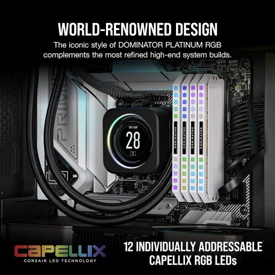 Corsair Dominator Platinum RGB DDR5 64GB (2x32GB) DDR5 5600MHz C40 Intel Optimised Desktop Memory (Onboard Voltage Regulation, Patented CORSAIR DHX Cooling, 12 Ultra-Bright CAPELLIX RGB LEDs) Black Corsair Dominator Platinum RGB DDR5 64GB (2x32GB) DDR5 5600MHz C40 Intel Optimised Desktop Memory (Onboard Voltage Regulation, Patented CORSAIR DHX Cooling, 12 Ultra-Bright CAPELLIX RGB LEDs) Black