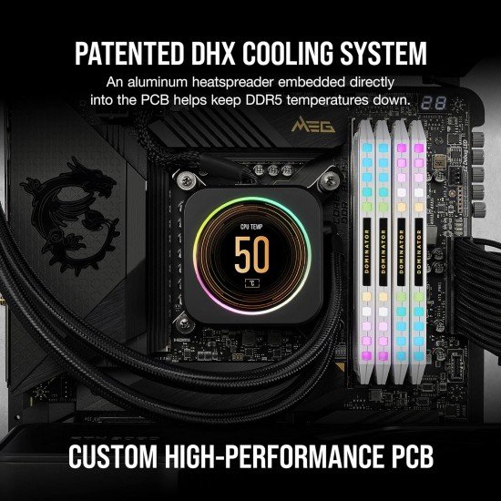 Corsair Dominator Platinum RGB DDR5 64GB (2x32GB) DDR5 5600MHz C40 Intel Optimised Desktop Memory (Onboard Voltage Regulation, Patented CORSAIR DHX Cooling, 12 Ultra-Bright CAPELLIX RGB LEDs) Black Corsair Dominator Platinum RGB DDR5 64GB (2x32GB) DDR5 5600MHz C40 Intel Optimised Desktop Memory (Onboard Voltage Regulation, Patented CORSAIR DHX Cooling, 12 Ultra-Bright CAPELLIX RGB LEDs) Black