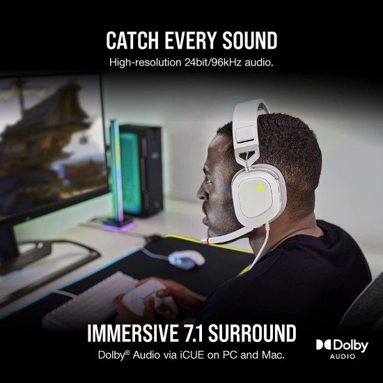 Corsair HS80 RGB USB Premium Gaming Wired On Ear Headset with Dolby Audio 7.1 Surround Sound (Broadcast-Grade Omni-Directional Microphone, Memory Foam Earpads, High-Fidelity Sound) White Corsair HS80 RGB USB Premium Gaming Wired On Ear Headset with Dolby Audio 7.1 Surround Sound (Broadcast-Grade Omni-Directional Microphone, Memory Foam Earpads, High-Fidelity Sound) White