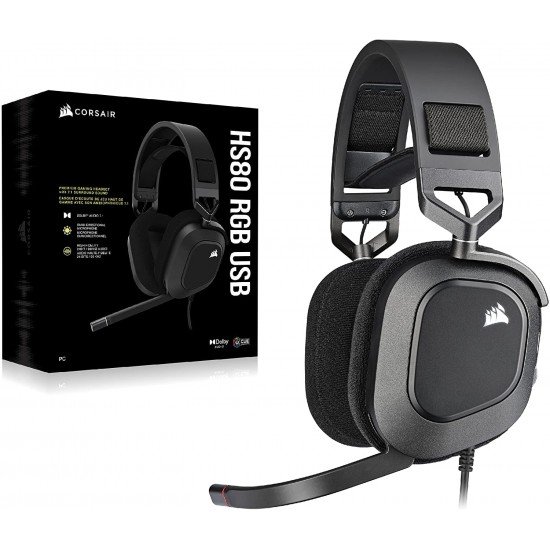 Corsair HS80 RGB USB Premium Gaming Wired On Ear Headset with Dolby Audio 7.1 Surround Sound (Broadcast-Grade Omni-Directional Microphone, Memory Foam Earpads, High-Fidelity Sound) White Corsair HS80 RGB USB Premium Gaming Wired On Ear Headset with Dolby Audio 7.1 Surround Sound (Broadcast-Grade Omni-Directional Microphone, Memory Foam Earpads, High-Fidelity Sound) White