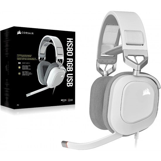 Corsair HS80 RGB USB Premium Gaming Wired On Ear Headset with Dolby Audio 7.1 Surround Sound (Broadcast-Grade Omni-Directional Microphone, Memory Foam Earpads, High-Fidelity Sound) White Corsair HS80 RGB USB Premium Gaming Wired On Ear Headset with Dolby Audio 7.1 Surround Sound (Broadcast-Grade Omni-Directional Microphone, Memory Foam Earpads, High-Fidelity Sound) White
