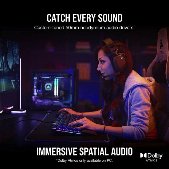 Corsair HS80 RGB Wireless Premium Gaming On Ear Headset with Dolby Atmos Audio (Low-Latency, Omni-Directional Microphone, 60ft Range, Up to 20 Hours Battery Life, PS5/PS4 Wireless Compatibility) Black Corsair HS80 RGB Wireless Premium Gaming On Ear Headset with Dolby Atmos Audio (Low-Latency, Omni-Directional Microphone, 60ft Range, Up to 20 Hours Battery Life, PS5/PS4 Wireless Compatibility) Black