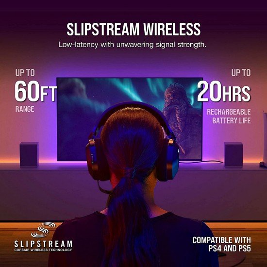 Corsair HS80 RGB Wireless Premium Gaming On Ear Headset with Dolby Atmos Audio (Low-Latency, Omni-Directional Microphone, 60ft Range, Up to 20 Hours Battery Life, PS5/PS4 Wireless Compatibility) Black Corsair HS80 RGB Wireless Premium Gaming On Ear Headset with Dolby Atmos Audio (Low-Latency, Omni-Directional Microphone, 60ft Range, Up to 20 Hours Battery Life, PS5/PS4 Wireless Compatibility) Black