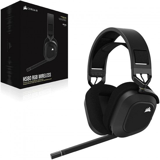 Corsair HS80 RGB Wireless Premium Gaming On Ear Headset with Dolby Atmos Audio (Low-Latency, Omni-Directional Microphone, 60ft Range, Up to 20 Hours Battery Life, PS5/PS4 Wireless Compatibility) Black Corsair HS80 RGB Wireless Premium Gaming On Ear Headset with Dolby Atmos Audio (Low-Latency, Omni-Directional Microphone, 60ft Range, Up to 20 Hours Battery Life, PS5/PS4 Wireless Compatibility) Black