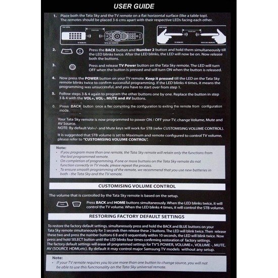 Tata Universal Remote Compatible with Tata Play Universal HD & SD Set top Box (Also Works with All TV) Tata Universal Remote Compatible with Tata Play Universal HD & SD Set top Box (Also Works with All TV)