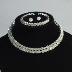 Crystal Rhinestone Choker Necklace, Bracelet and Earrings Set  