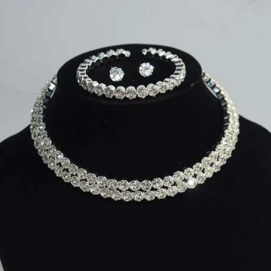 Crystal Rhinestone Choker Necklace, Bracelet and Earrings Set  