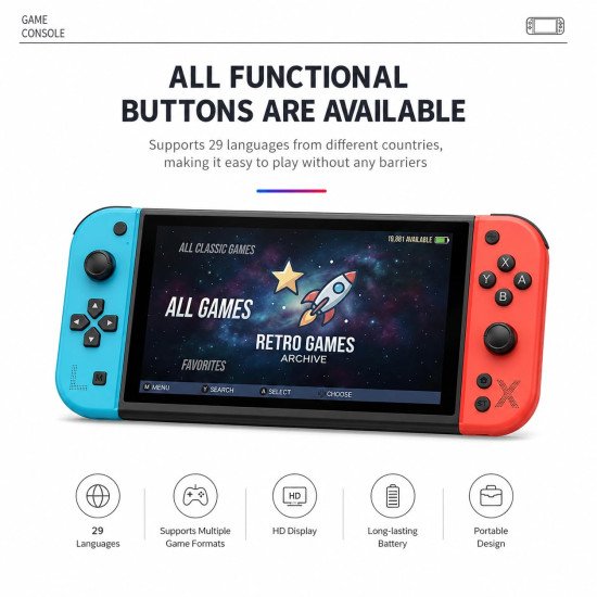 G90 7 Inch Full HD Screen Video Game 21+ Emulator Professional Game Chip 64Gb Pre-Loaded Wireless Gaming Controller Handheld Console