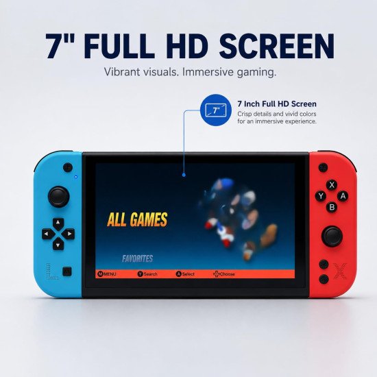 G90 7 Inch Full HD Screen Video Game 21+ Emulator Professional Game Chip 64Gb Pre-Loaded Wireless Gaming Controller Handheld Console
