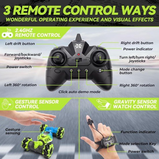 Gesture Rc Car Hand Controlled Stunt Car For 6-12 Yr Boys Girls,4Wd 2.4Ghz Remote Control Gesture Sensor Toy Cars Drift Twist Offroad With Light Music For Ages 8-13 Kids (Color may vary) Gesture Rc Car Hand Controlled Stunt Car For 6-12 Yr Boys Girls,4Wd 2.4Ghz Remote Control Gesture Sensor Toy Cars Drift Twist Offroad With Light Music For Ages 8-13 Kids (Color may vary)