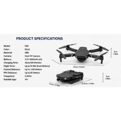 E88 Foldable Drone with Dual Camera, 2 Batteries, WiFi FPV, Altitude Hold, One Key Take Off/Landing