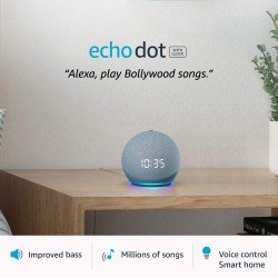 Echo Dot 4th Gen with clock | Smart speaker with powerful bass, LED display and Alexa 