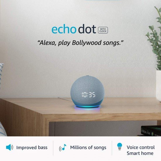 Echo Dot 4th Gen with clock | Smart speaker with powerful bass, LED display and Alexa Echo Dot 4th Gen with clock | Smart speaker with powerful bass, LED display and Alexa