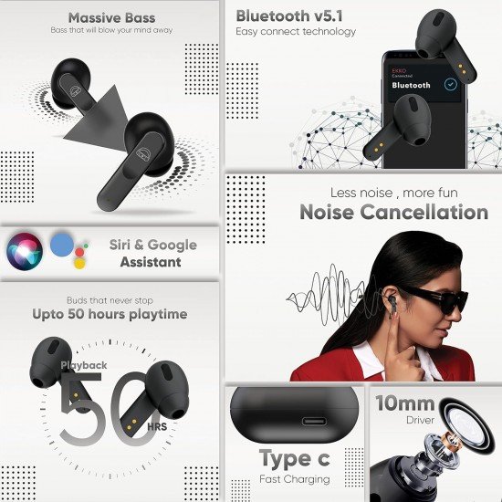 Ekko Earbeats T04 Bluetooth Truly Wireless in Ear Earbuds with ENC Call Noise Cancellation, Siri & Google Assistant Activate Ekko Earbeats T04 Bluetooth Truly Wireless in Ear Earbuds with ENC Call Noise Cancellation, Siri & Google Assistant Activate