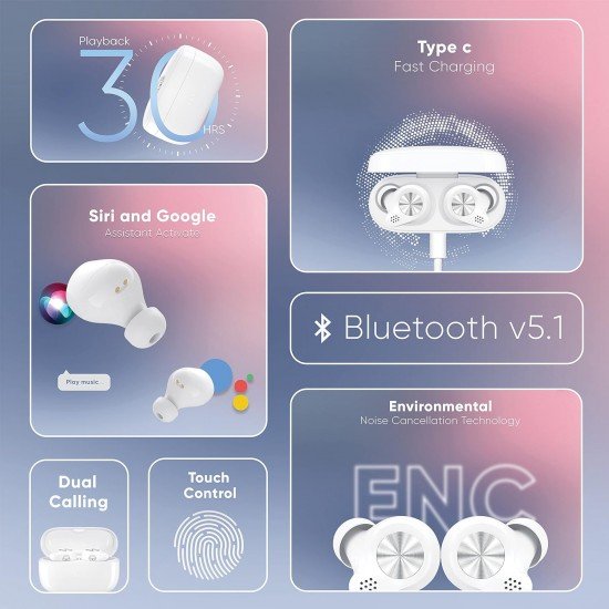 Ekko Earbeats T07 Bluetooth Truly Wireless in Ear Earbuds with mic, ENC Call Noise Cancellation, Siri & Google Assistant (White) Ekko Earbeats T07 Bluetooth Truly Wireless in Ear Earbuds with mic, ENC Call Noise Cancellation, Siri & Google Assistant (White)