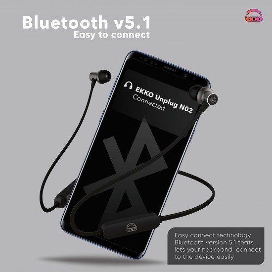 Ekko Unplug N02 - Neckband with Super Sound Heavy Bass, Playback time Upto 15 Hours,Siri & Google Assistant Activate Ekko Unplug N02 - Neckband with Super Sound Heavy Bass, Playback time Upto 15 Hours,Siri & Google Assistant Activate