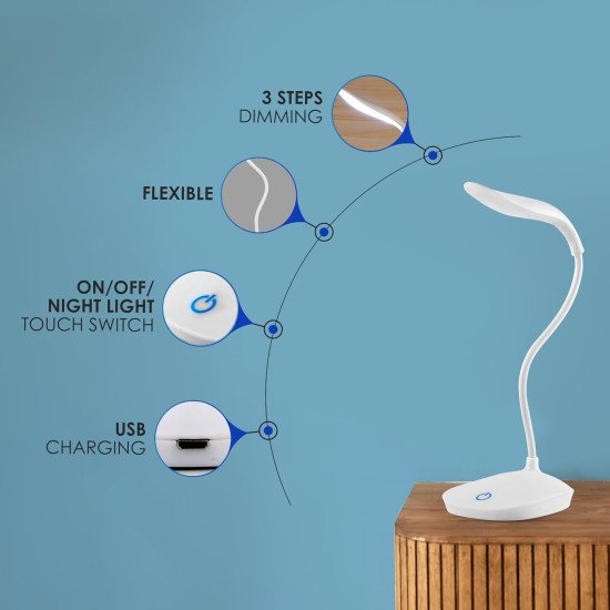 Plastic LED Study Lamp Rechargeable,Table Lamp for Study Room, Desk Lamp Light with 3 Brightness Levels  