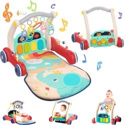 2 in 1 Musical Baby Play Gym with Convertible Walker| Push Walker with Play Piano, Lights, Rattles  