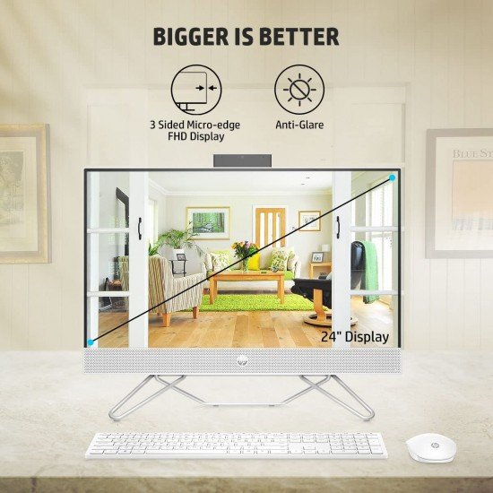 HP All-in-One 12th Gen Intel Core i3-23.8 inch(60.5 cm) 8GB RAM/512GB SSD/FHD, Micro-Edge, Anti-Glare Display/Wireless Keyboard & Mouse/Intel UHD Graphics/Win 11/5.37 Kg, 24-cb1901in