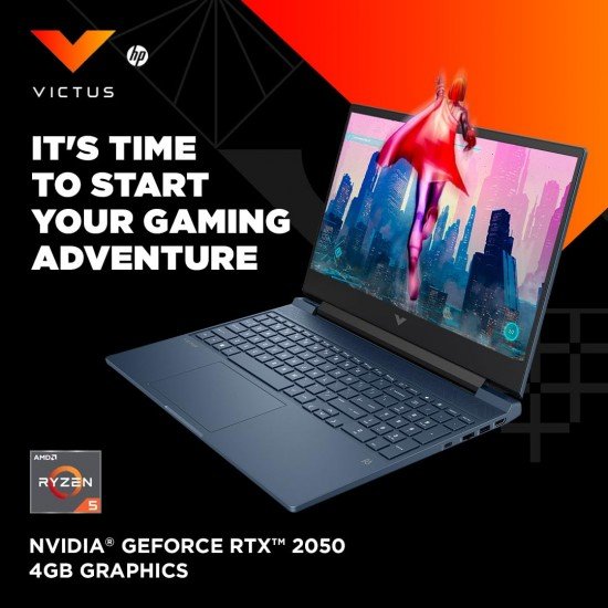 HP Victus Gaming Laptop, AMD Ryzen 5 7535HS, 4GB RTX 2050 GPU, 15.6-inch (39.6 cm), FHD, MSO, 144Hz, 16GB DDR5, 512GB SSD, Backlit KB, B&O, 9ms Response time, Dual Speakers (Blue, 2.37 kg), fb1017AX HP Victus Gaming Laptop, AMD Ryzen 5 7535HS, 4GB RTX 2050 GPU, 15.6-inch (39.6 cm), FHD, MSO, 144Hz, 16GB DDR5, 512GB SSD, Backlit KB, B&O, 9ms Response time, Dual Speakers (Blue, 2.37 kg), fb1017AX