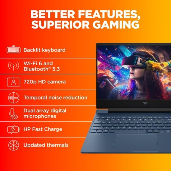 HP Victus Gaming Laptop, AMD Ryzen 5 7535HS, 4GB RTX 2050 GPU, 15.6-inch (39.6 cm), FHD, MSO, 144Hz, 16GB DDR5, 512GB SSD, Backlit KB, B&O, 9ms Response time, Dual Speakers (Blue, 2.37 kg), fb1017AX HP Victus Gaming Laptop, AMD Ryzen 5 7535HS, 4GB RTX 2050 GPU, 15.6-inch (39.6 cm), FHD, MSO, 144Hz, 16GB DDR5, 512GB SSD, Backlit KB, B&O, 9ms Response time, Dual Speakers (Blue, 2.37 kg), fb1017AX