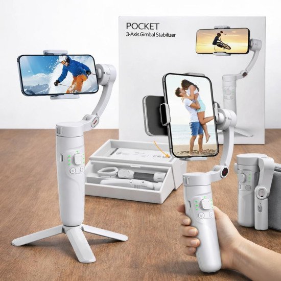 3-Axis Gray Smartphone Gimbal - Wide Angle Handheld Vlogging Stabilizer 