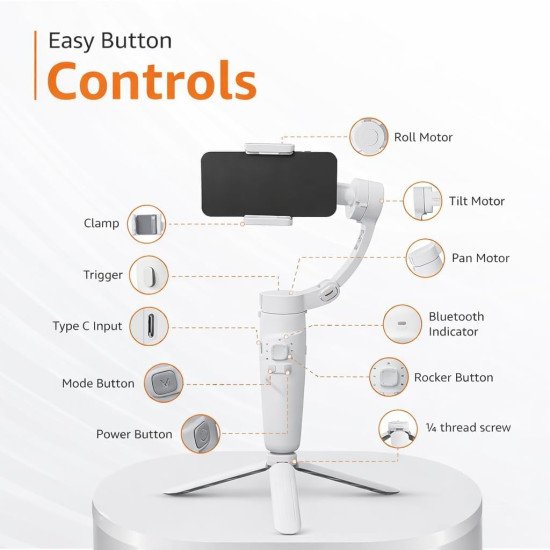 3-Axis Gray Smartphone Gimbal - Wide Angle Handheld Vlogging Stabilizer 