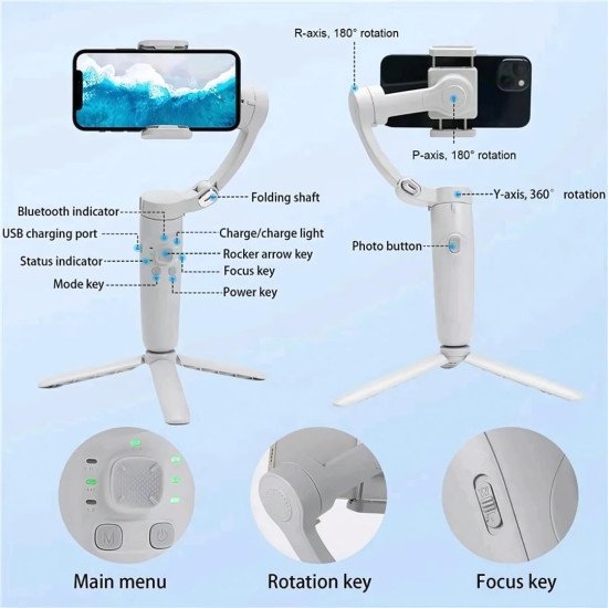 3-Axis Gray Smartphone Gimbal - Wide Angle Handheld Vlogging Stabilizer 