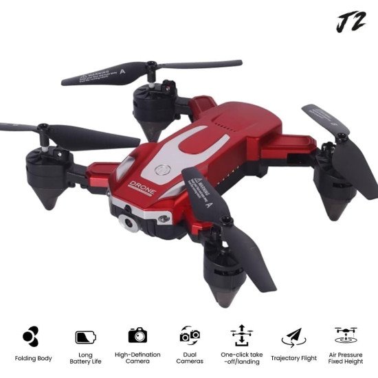 J2 Drone with HD Dual Camera , Foldable Quadcopter with Altitude Hold , One-Key Takeoff & Landing 