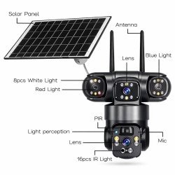 Supar 3 Lens Solar 4G Powered PTZ Outdoor CCTV Camera | 360° View | Color Night Vision | Two Way Audio | 4G SIM-Based Security Camera for Home with Mobile App V380 Pro (3 Lens Solar)