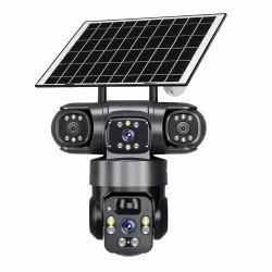 Supar 3 Lens Solar 4G Powered PTZ Outdoor CCTV Camera | 360° View | Color Night Vision | Two Way Audio | 4G SIM-Based Security Camera for Home with Mobile App V380 Pro (3 Lens Solar)